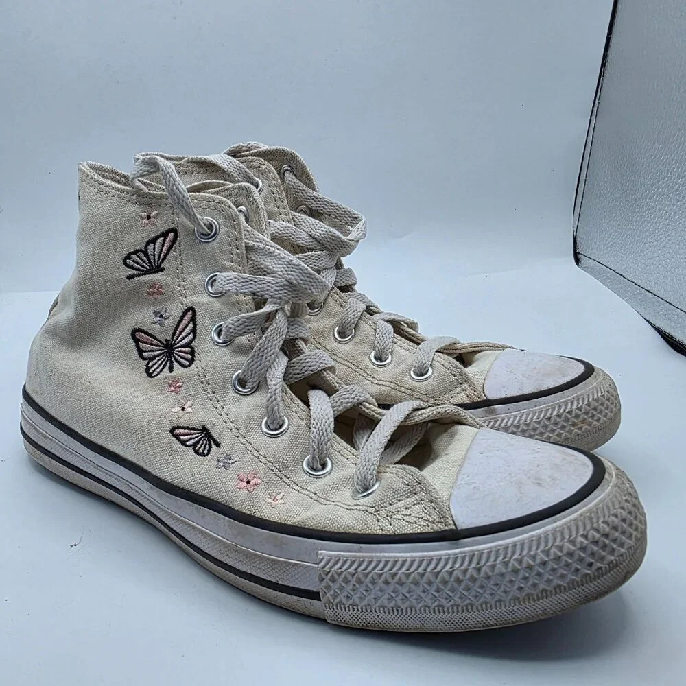 Converse CTAS HI Girls Size 5.5 Egret Black White Shoes Butterfly School Casual